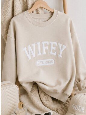 Personalized Wifey EST Sweatshirt Ivory Bride Honeymoon Gift
